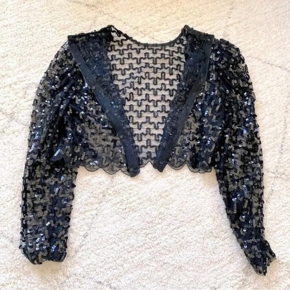 Handmade Black Sheer Sequin Top Size S-M